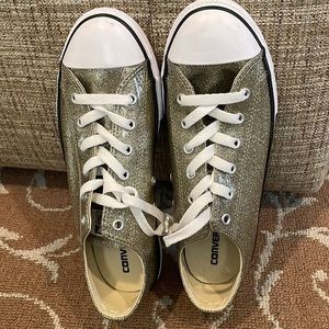 Converse Chuck Taylor All Star Glitter Ox Junior Girls Trainer Gold